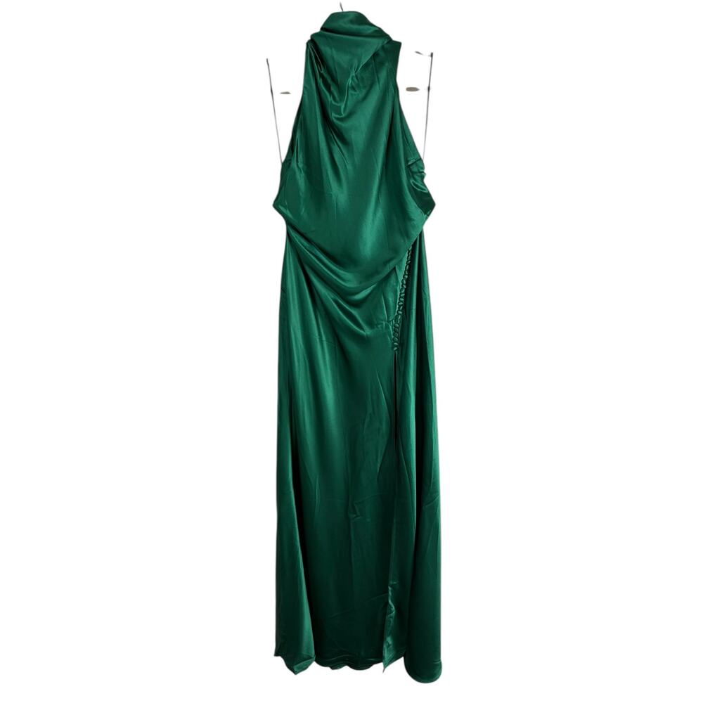 Sau Lee Penelope Halter Gown Maxi Satin Party Formal Gala Holidays Emerald Sz 8 - Picture 4 of 10